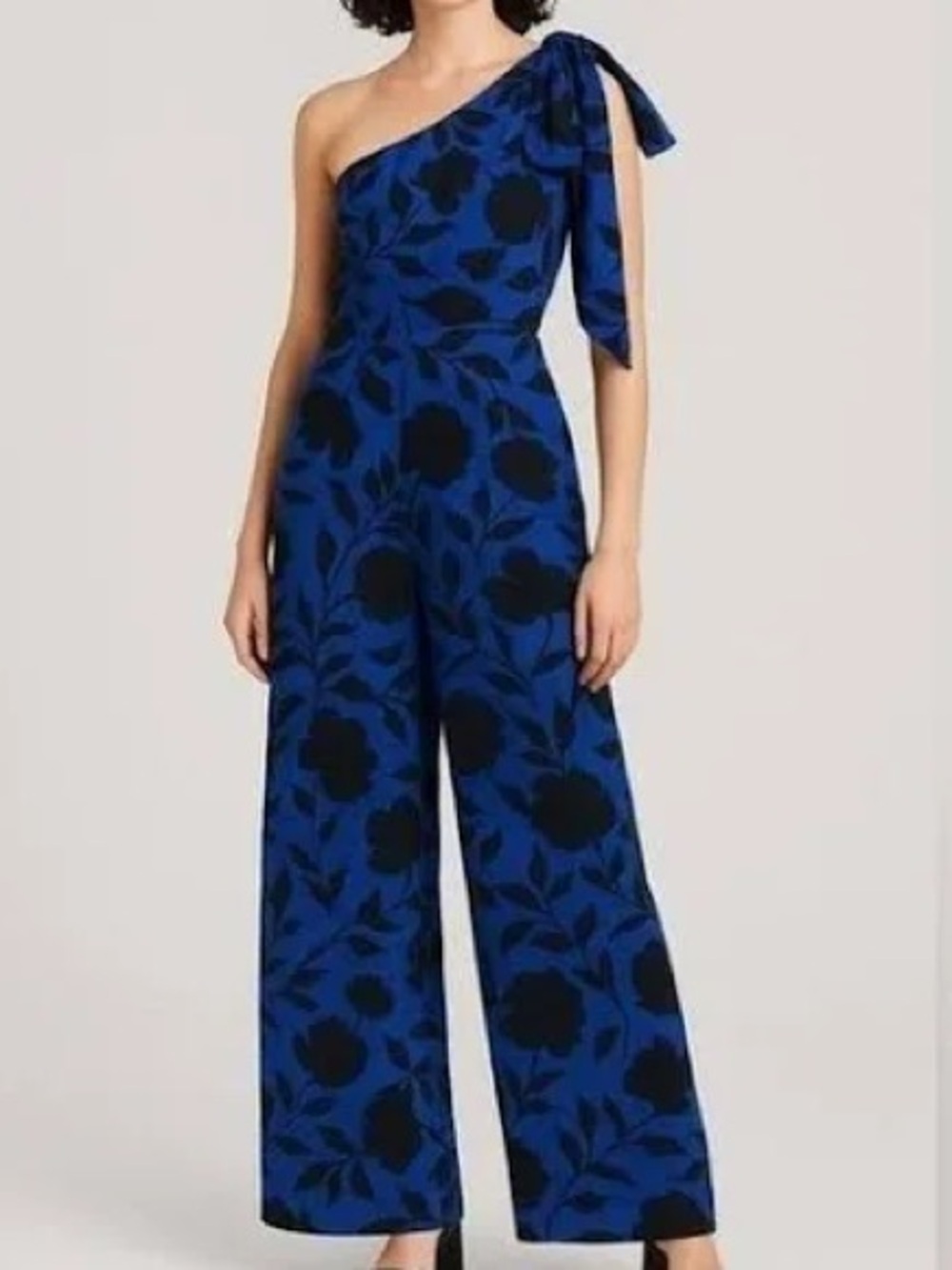 Kate Spade One-Shoulder Blue & Black Floral Jumpsuit
